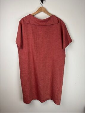 Saks Fifth Avenue Linen Blend Shift Dress Size 10 Coral Short Sleeve Lagenlook